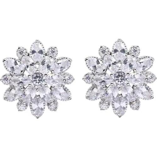 Zircon Sun Flower Stud Earrings For Women Copper Silver Colour Cubic Zirconia Earrings Jewelry Party Gift