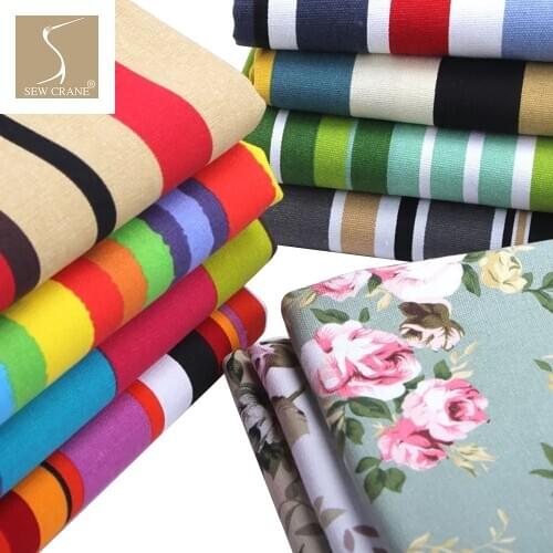 Flowers Blossom Abstract Candy Stripe Printed Pure Cotton Duck Canvas Upholstery Craft Fabric by The Meter, 150cm Wide