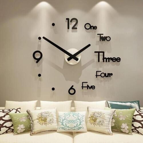 Home Decor 3D Wall Clock Modern Large Wall Watch Self-adhesive Wall Sticker Creative Acrylic Mirror Clock Wall Art Decal Quartz
