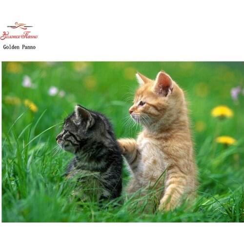 Golden Panno,DIY DMC 11CT 14CT completely Cross stitch Animal Two Cats kits embroidery needlework sets wall decoration 08