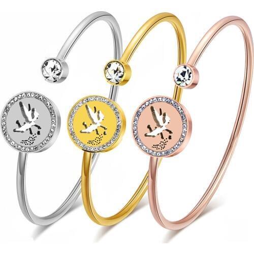 Classic Crystal Open Cuff Bracelets Bangles Wedding Party Jewelry Gift Stainless Steel Bracelets for Women