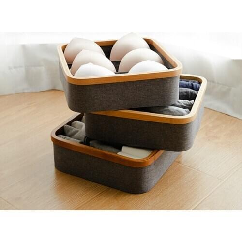 Japanese Style Handmade Fabric Underwear Storage Box Household Underwear Bra Socks Grid Non-Lid Wardrobe Finishing Box