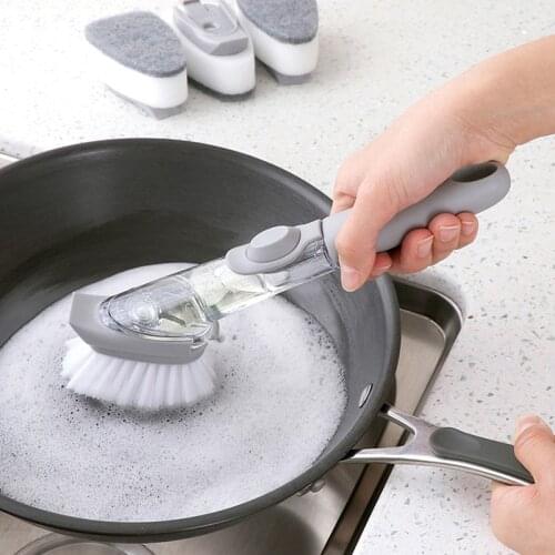 Double Use Kitchen Cleaning Brush Scrubber Dish Bowl Washing Sponge Automatic Liquid Dispenser Cleaner Tool Gadget Kitchen Items