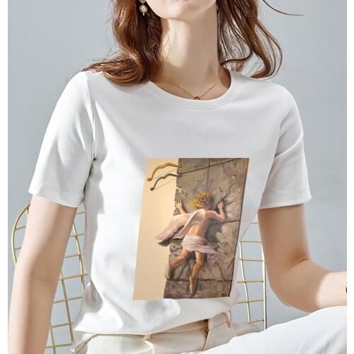 Summer Womens T-shirt Casual Vogue Basic T-shirt Funny Creative Pattern Printing Printed Top O-Neck Slim Commuter White Shirt