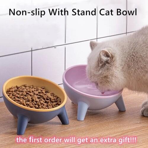Cat Dog Bowl Non-slip With Stand Cat Bowl Safeguard Neck Puppy Cats Feeder 15 Degrees Tilted Cats Food Drink Water Feeder Dish