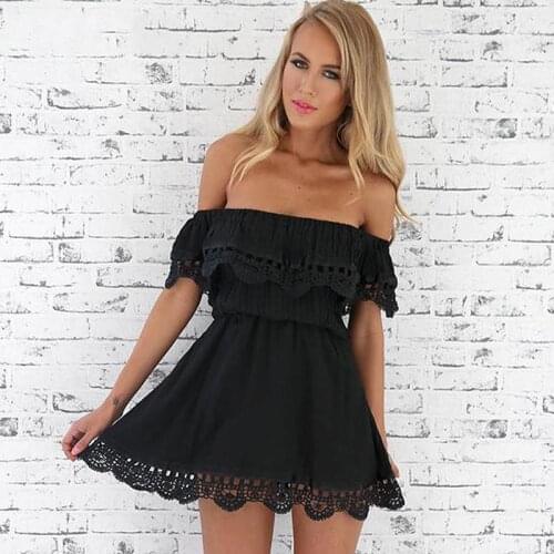 Fashion Women Elegant Vintage Dress Stylish Sexy Slash Neck Casual Slim Beach Summer Sundress Sweet Lace Female Vestidos