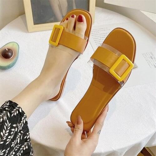 Fashion Transparent square buckle Slipper Women Flat Sandals Slipper Casual Beach Slipper Women Indoor&Outdoor Flip-flops sandal