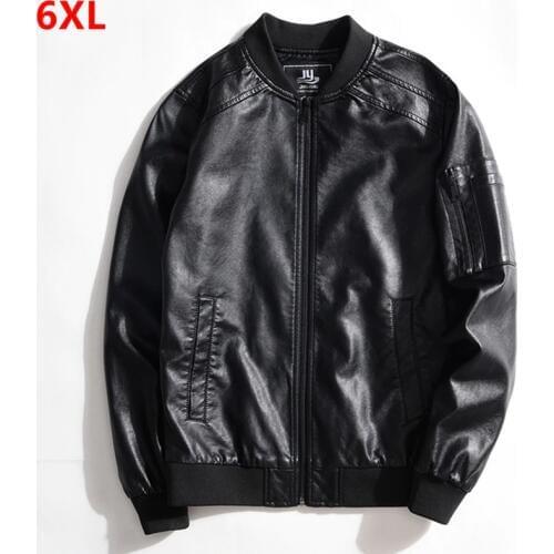 Mens youth PU leather mens large size extra large mens jacket plus fertilizer to increase loose leather jacket 6XL 5XL