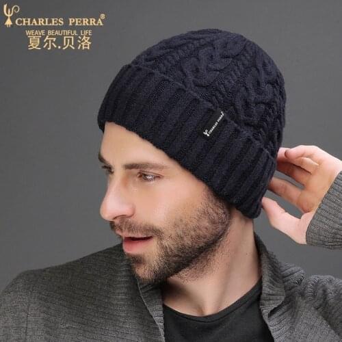 Charles Perra Men Knitted Hats Winter Double Layer Thicken Wool Hat Fashion Trend Casual Male Skullies Beanies 2020 NEW 4315