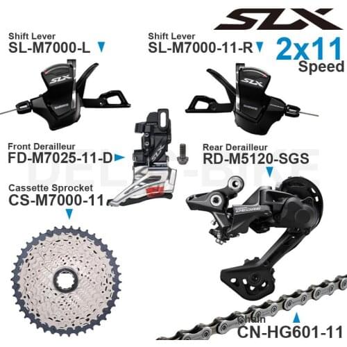 Shimano SLX M7000 2x11v Groupset with Shifter and Front Rear Derailleur M5120 Cassette Sprocket 11-42T COG Chains 2x11-speed