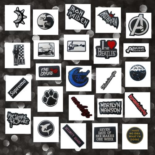 Embroidered design animal patches for clothes, DIY patches , iron patches on clothes, letter, star black and white lettering pat