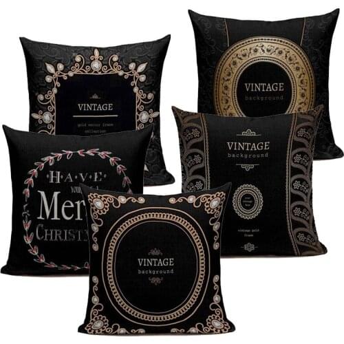 Quality Vintage Retro Stylish High Density Decorative Pillow Covering Throw Sofa Seat Car Cushion Cover Black Gold Frame Fashion