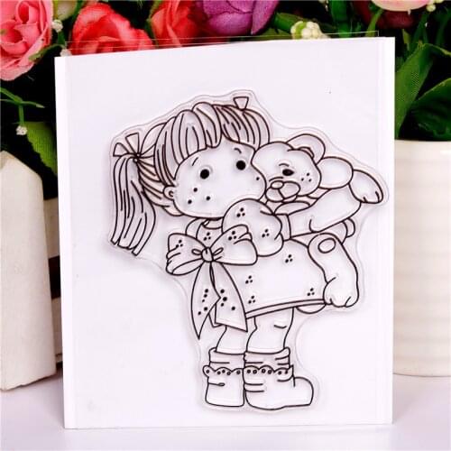 New Girl Cartoon Pattern Stamp And Metal Die Scrapbooking Alphabet Stamp Embossing Craft Making Silicone Transparent Stamps