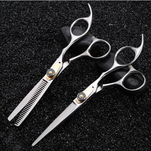 Professional Japan 440c 6 inch gold gem hair scissors haircut thinning barber makas scisors cutting shears hairdresser scissors