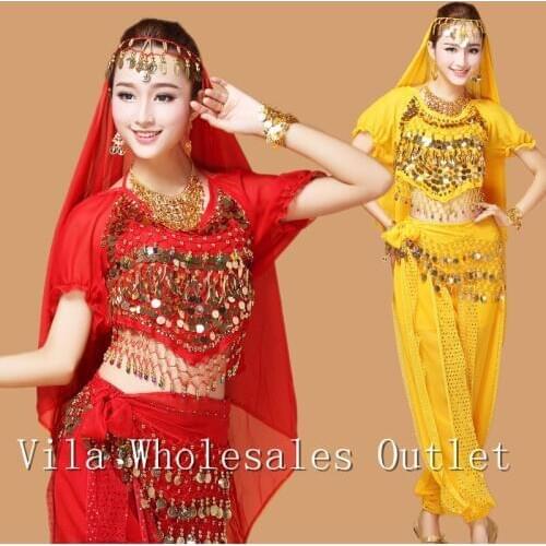 Belly dance clothes costume belly dance set indian dance wear 7pcs Top&Pant&Belt&Veil&Necklace&Bracelet&Earrings,6 colors VL-300