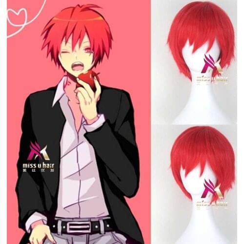 Japanese Anime Assassination Classroom Karma Akabane Akashi Seijuro / Sasori Short Flame Red Cosplay Wig Costume +wig cap