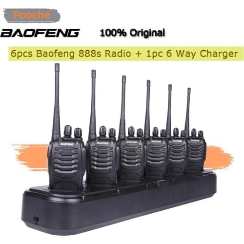 3 lots Baofeng 888s Walkie Talkie with 1pc BF 888S 6 Way Charger Baofeng888s Radio UHF Handy Talkie with Muti Charger for Hotel