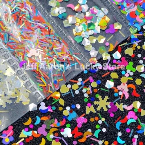 Multicolored mixed shape acrylic nail art decorations sequins decals manicure fake nails tips accessoires beauty tool kit S8
