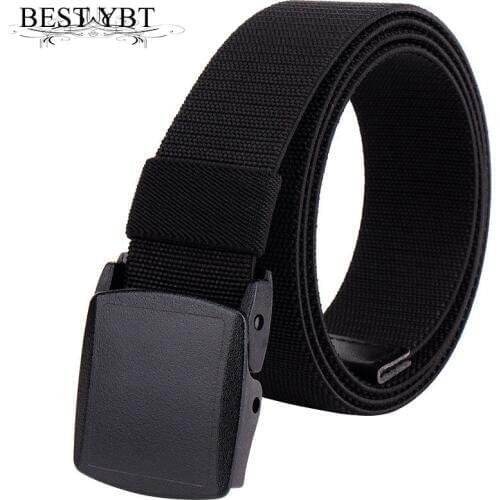 Best YBT Unisex Nylon belt Plastic buckle Stretch elastic belt women Weaving casual Nylon fashion sport cowboy men belt