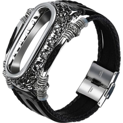 Retro Mi Band 3 4 Strap Wrist Strap For Xiaomi Mi Band 4 Leather Strap Replacement Leather Beading Bracelet Strap Weave Braided