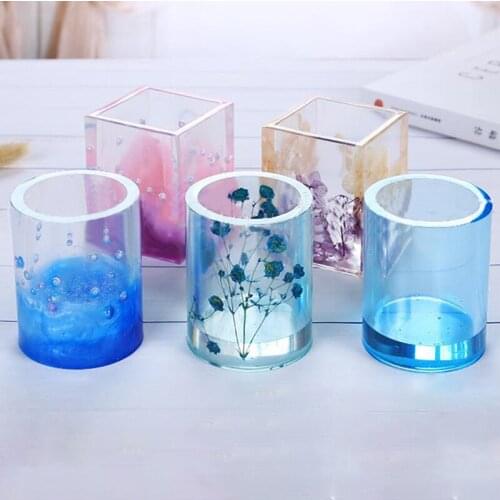 Silicone Mold Epoxy Resin Crafts Making DIY Pen Container Organizer Square Round Storage Holder Silica Molds