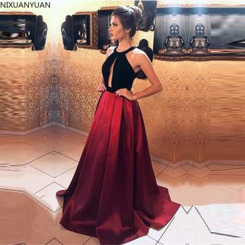 Sexy Red Evening Dresses V Neck Backless Satin Prom Dresses Long Elegant Evening Gown Robe De Soiree Summer Dress