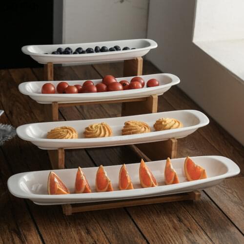 Step Shape Ceramic Plates Snacks Bowl Set Dessert Plate Wooden Ladder Fruit Dish Dinner Porcelain Cake Tray Food Tableware