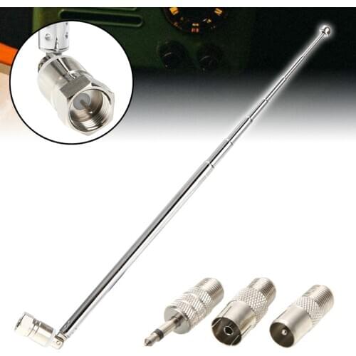 1 Set Telescopic Aerial Antenna 7 Section Extendable FM Radio Antenna Receiver F Male with 3 Connectors For DAB FM TV Radio
