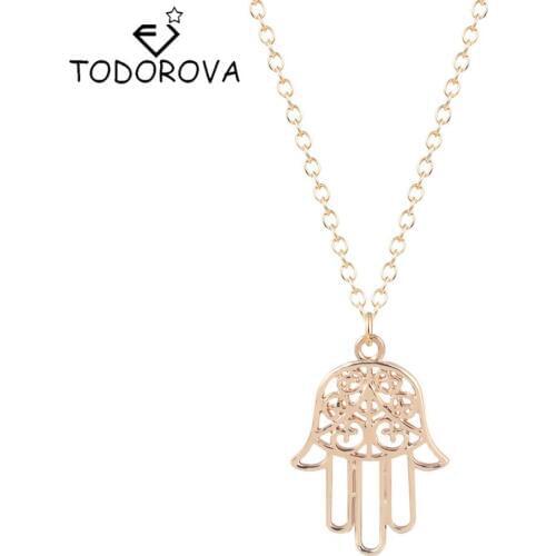 Todorova Luck Hamsa Necklace Pendant Fatima Hand Palm Necklaces for Women Choker Gold Bridesmaid Gift