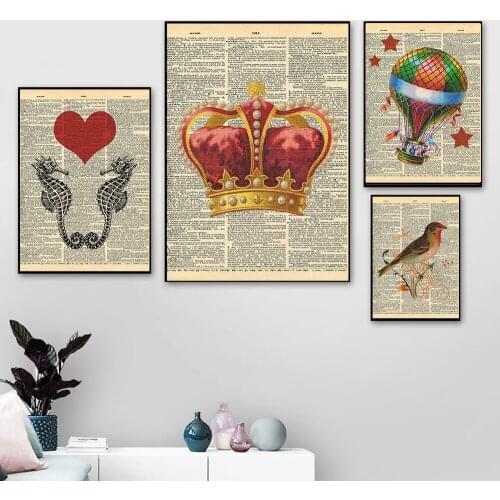 Vintage Art Bird Animal Hot Air Balloon Wall Art Canvas Painting Nordic Posters And Prints Retro Paper Wall Pictures For Living