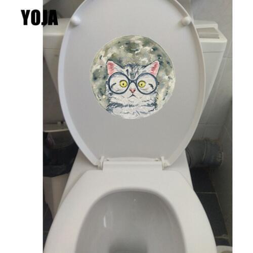 YOJA 20*19.4CM Cat With Glasses Bedroom Wall Decor Decal Cartoon Art Toilet Stickers T1-0117