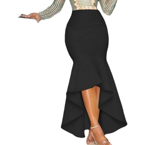 Skirts women boho punk High Waist Asymmetric pleated midi Skirt Solid Stretch Large Womens Skirt harajuku korean fashion lolita