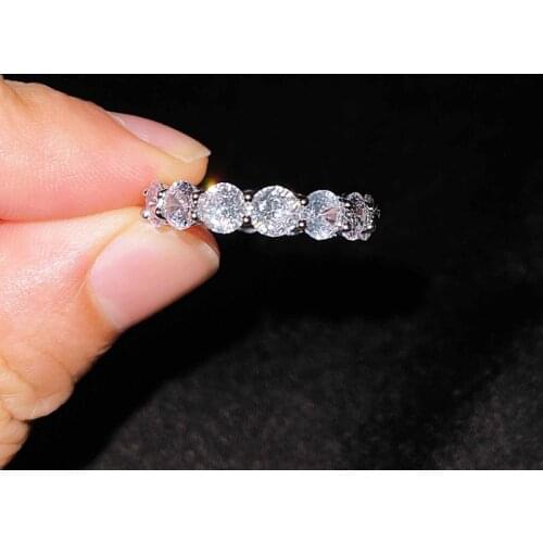 Simple Luxury Round Rings Size 6-10 Full Inlay Shiny AAA Zircon Fashion S925 Silvery Jewelry For Women Wedding Birthday Gifts