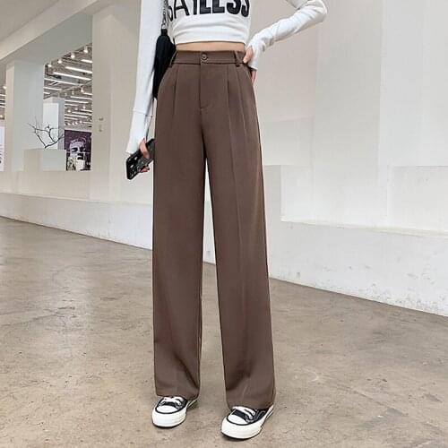 Spring Autumn Suit Pants Women Office Lady Long Trousers 2021 New Solid Loose High Waist Pants Female Wide Leg Pants