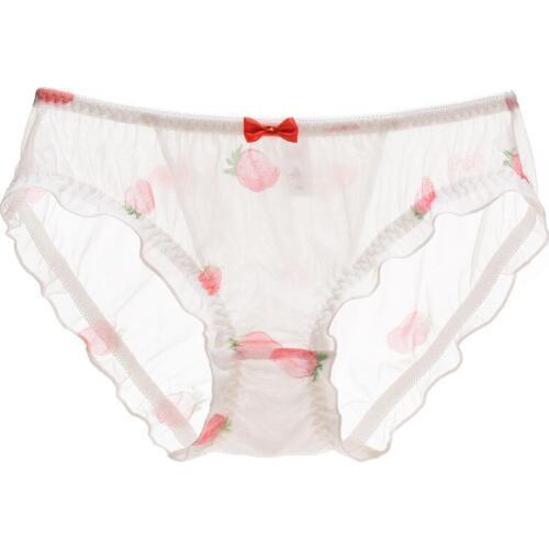 New Sexy Strawberry Print Transparent Mesh Breathable Women Underwear Ruffle Low Waist Thin Soft Girl Panties Cute Lovely Breifs