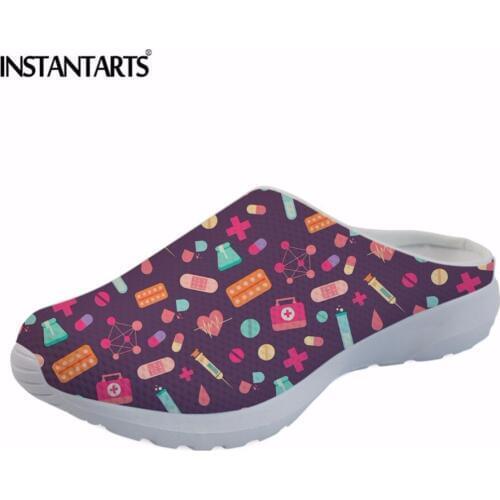 INSTANTARTS Summer Mesh Sandals Women 2021 Fashion Nurse Printed Light Weight Beach Water Slippers for Female Girls Flat Shoes