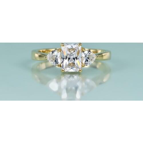 GEMS BEAUTY 14K Gold Filled Sterling Silver Rings 3-Stone Round White Simulant Diamond Engagement Ring For Women Fine Jewelry