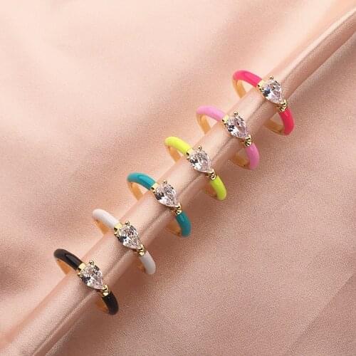 Trendy Enamel Dripping Oil CZ Crystal Rings For Women, Multicolor Party Jewelry Copper Gold Plated Rings Gift