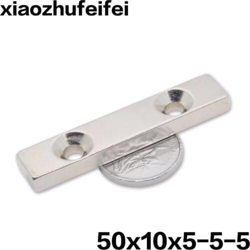 10pcs N38 50x10x5 Super Strong Block Countersunk Magnets 50 x 10 x 5 mm 2 hole 5mm Rare Earth Neodymium Magnet 50*10*5-5