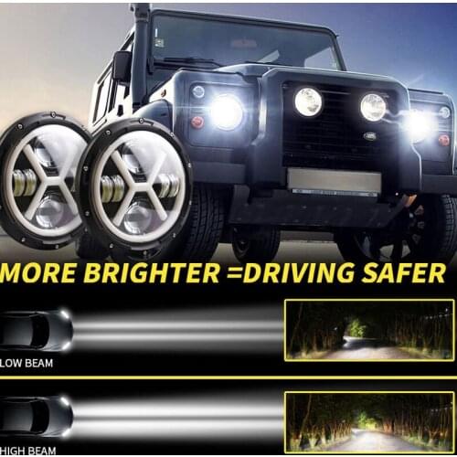 1Pair Running Lights 65W Car Led H4 7inches Car Accessories Angel Eyes H4 Car Led Headlights For Lada Niva 4X4 Uaz Hunter Hummer