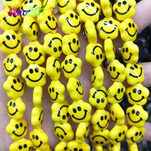 Yellow Flowers Smiley Face Ceramic Beads For Jewelry Making Necklace Bracelet 6X15mm Flowers Ceramic Beads Accessories Wholesale