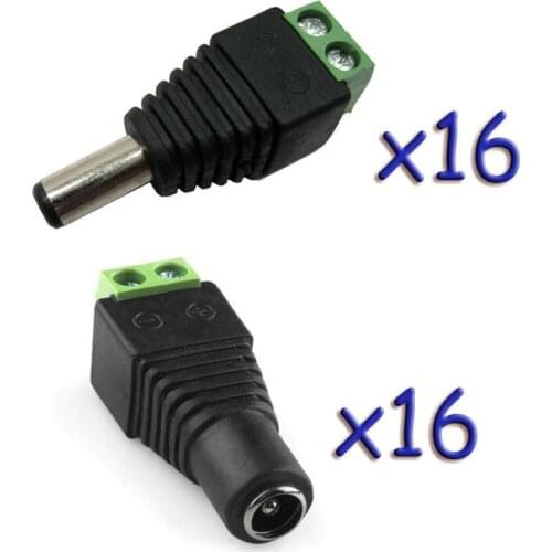 16 Pairs Male and Female 2.1x5.5mm DC Power Plug Jack Adapter Connector For 16CH CCTV