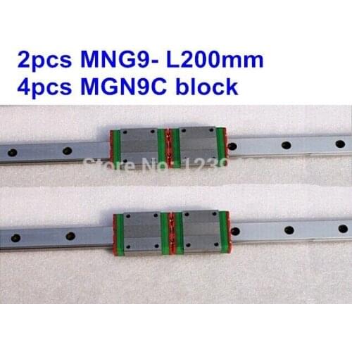 2pcs 9mm linear rail guide MGN9 200mm with 4pcs mini MGN9C linear block