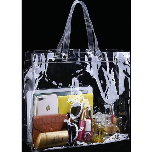 35 Length x 30 Height x 10 Depth cm Clear tote plastic PVC vinyl bag Available for Custom