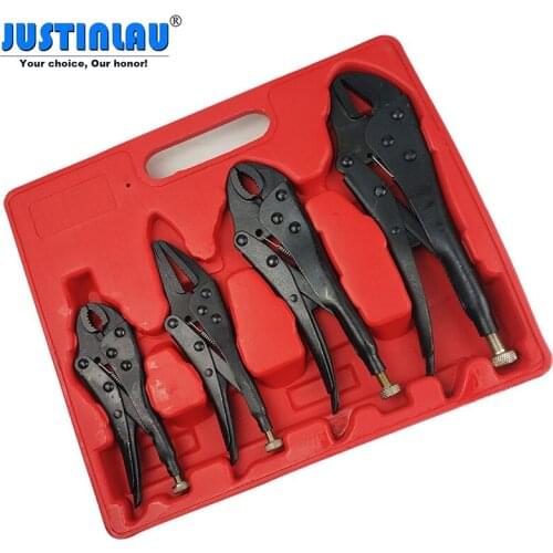 4pcs/set 5-10Inch Carbon Steel Anti Slip Round Jaw Pliers Locking Forceps Clamp Woodworking Clips Round Nose Pliers Hand Tool