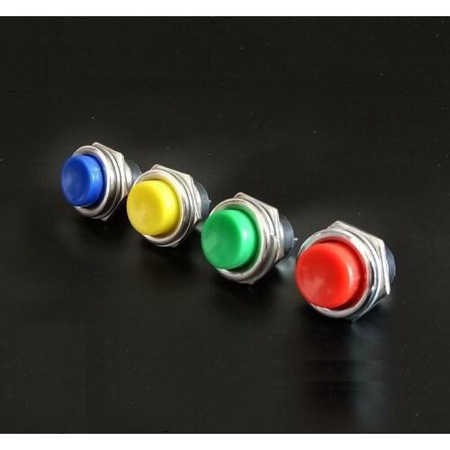 4PCS Red/Green/Yellow/Blue DS-212 16mm 3A 125V Switch Push Round Button No Lock