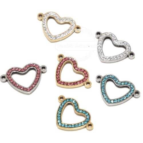 5pcs Stainless Steel Gold Heart Links Charm Connectors for Bracelet making Crystal Pendant Link Jewelry Accessories