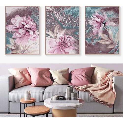 Abstract Peonies Pink Flora Canvas Painting Interior Poster and Print Wall Art Pictures Bedroom Modern Home Decoration No Frame
