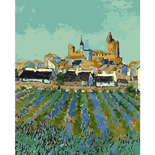 The abstract town, the manor. Landscape Picture Drawing Living Room Acrylic Holiday Gifts Linen Decor Art Big Size