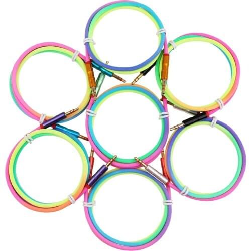 300pcs 3.5 Mm Jack Audio Cable Rainbow Bamboo Copper Shell Male To Male Stereo Auxiliary Cord for Car Samsung S8 MP4 AUX Cable